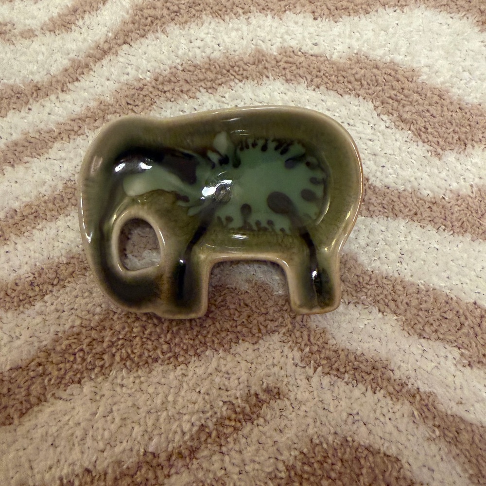 Ceramic Elephant Trinket Dish - Green and Brown